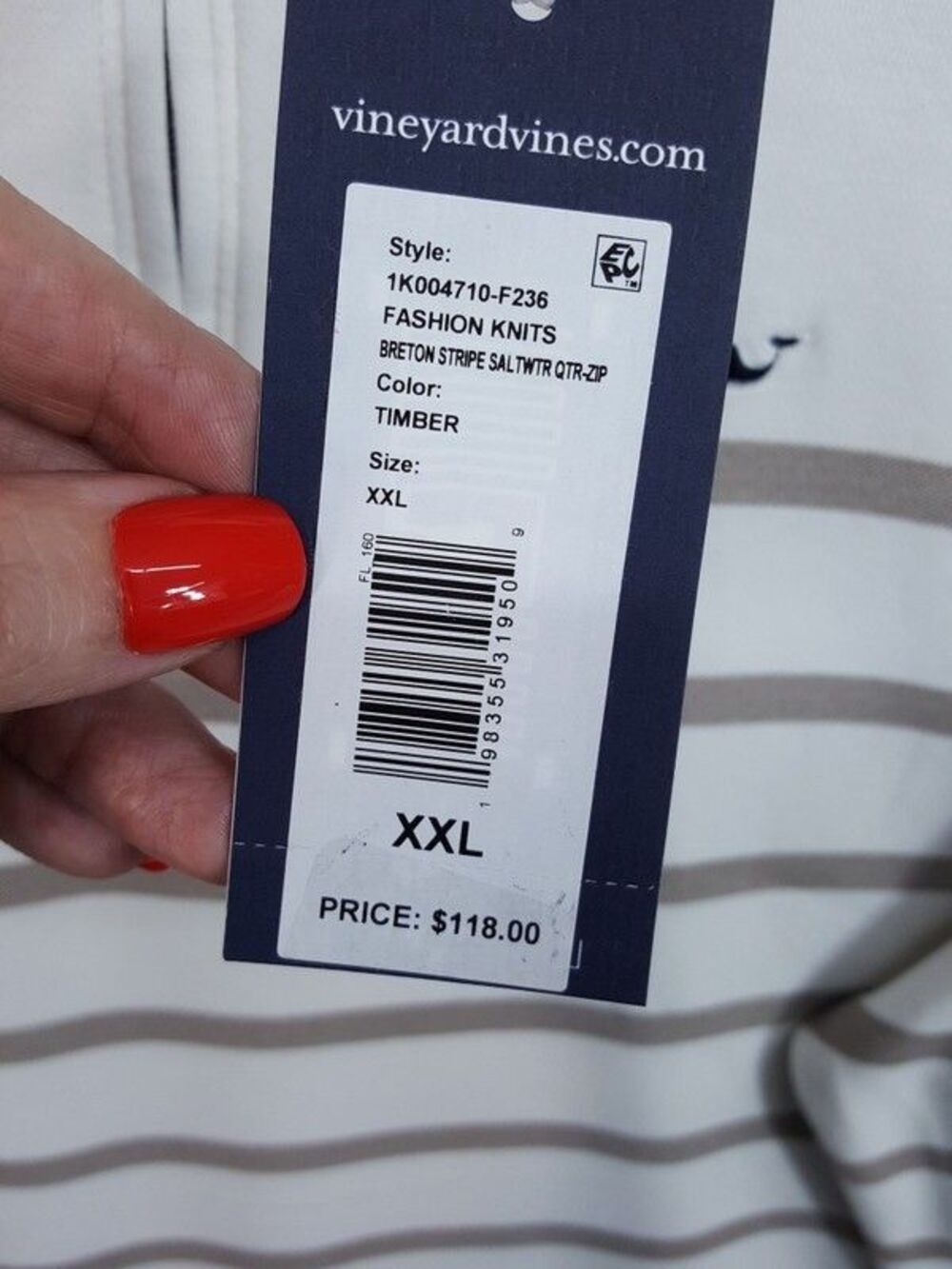 VINEYARD VINES Sweater Mens XXL Cream Stripe Quarter Zip Pullover BRETON $118 - Picture 3 of 6